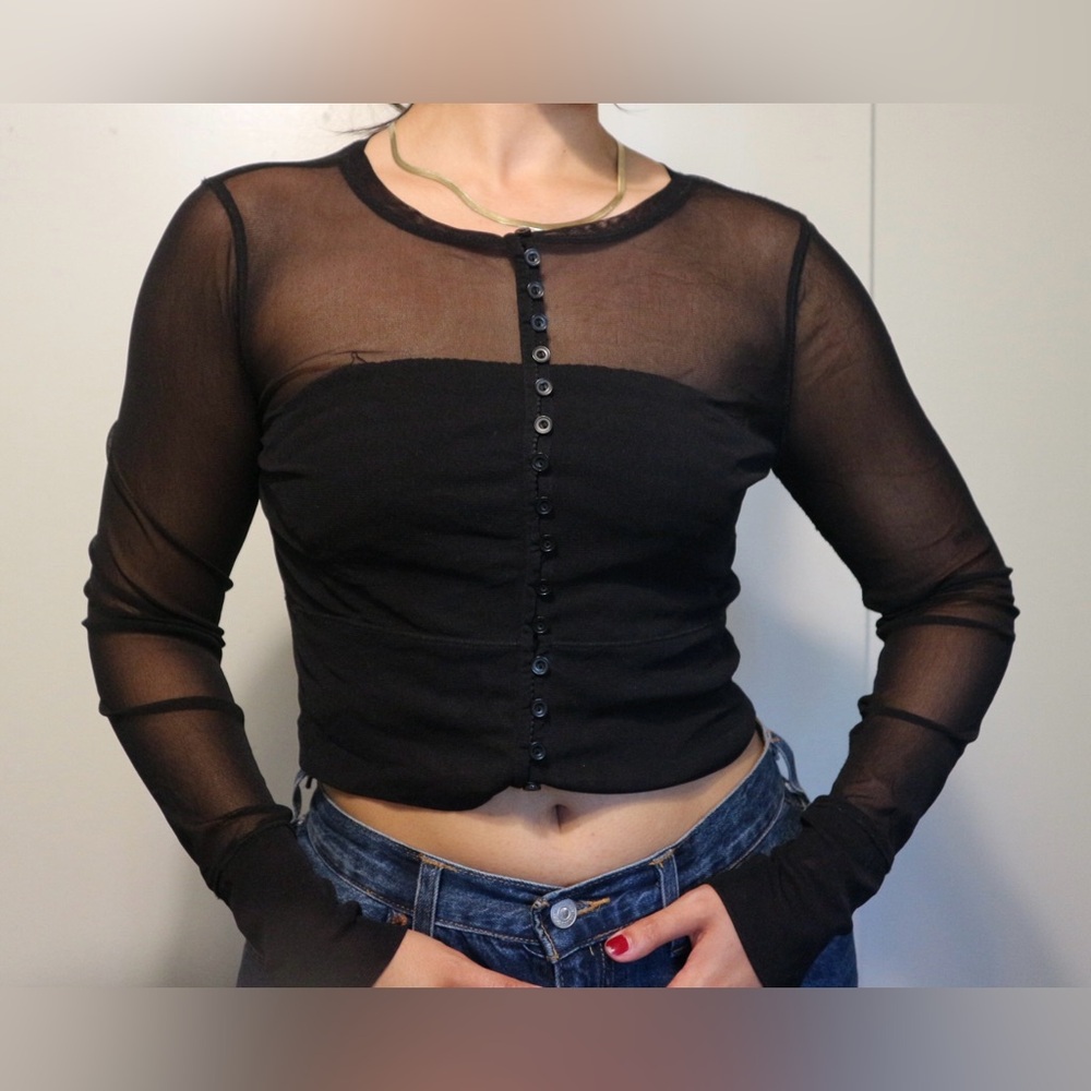 Silence + Noise Black Sheer Button-Up Blouse